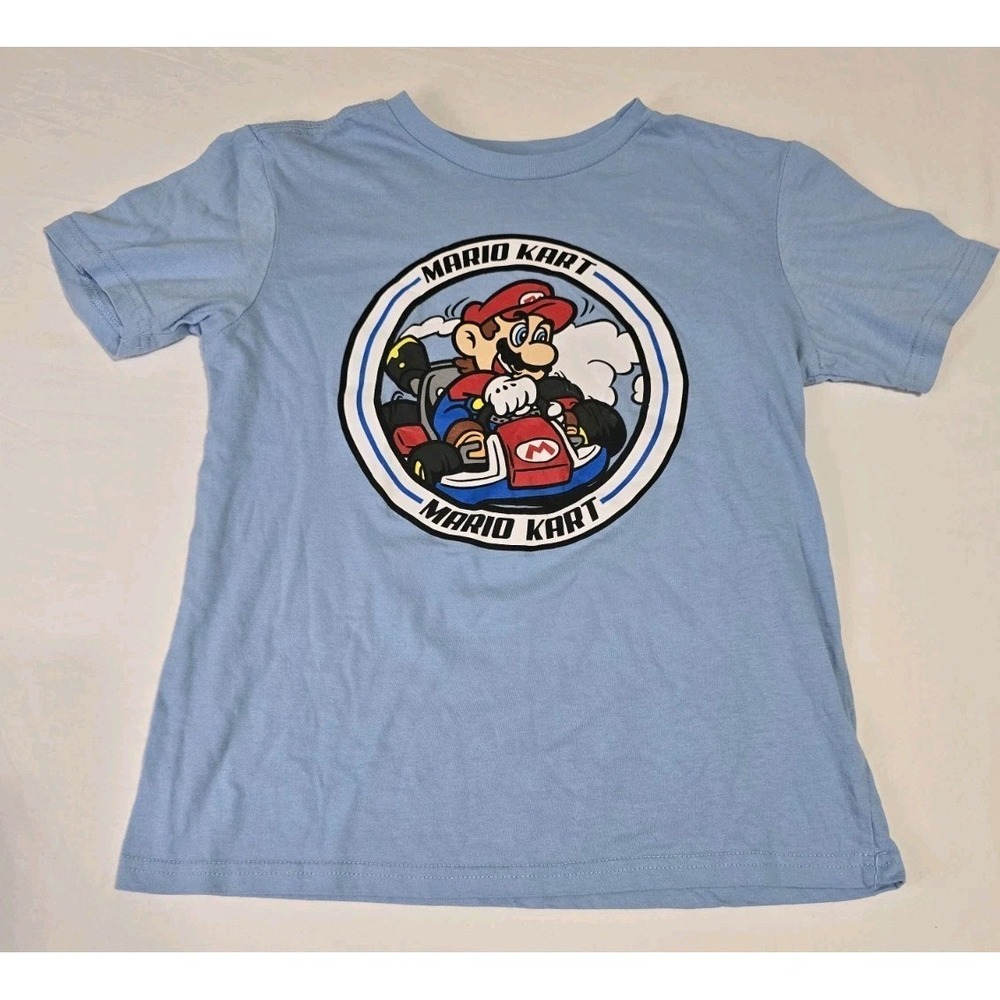 Mario Kart Boy's Large (10-12) Graphic T-shirt Blue Short-Sleeve